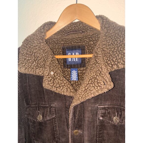 Gap Men's Corduroy Jacket L Chocolate Brown Sherpa Collar Y2K Button Up Pockets - Picture 2 of 11